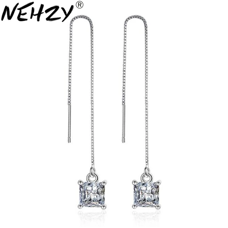 

NEHZY S925 Stamp Silver long fringed earrings women 's jewelry fashion temperament luxury ultra - flash four - crystal earrings