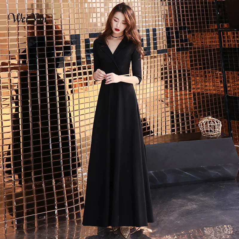 Weiyin 2021 элегантные длинные вечерние платья с рукавом до локтя, официальное платье для выпускного вечера, черное платье в стиле ампир для особ...