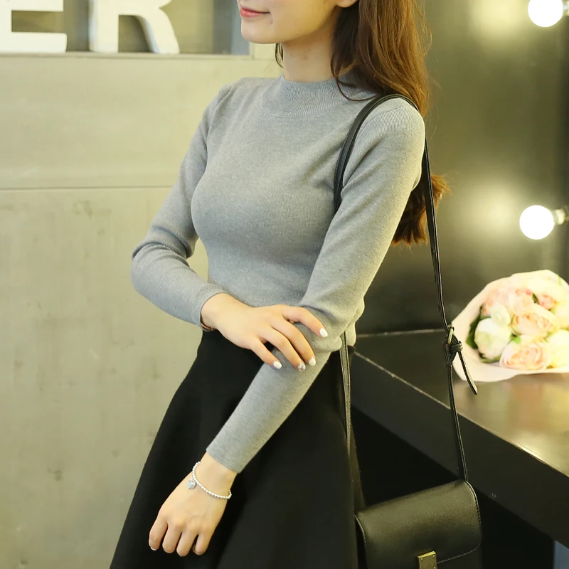 OHCLOTHING 2019 new winter Korean Short semi Turtleneck Shirt sleeved turtleneck sweater coat fit | Женская одежда