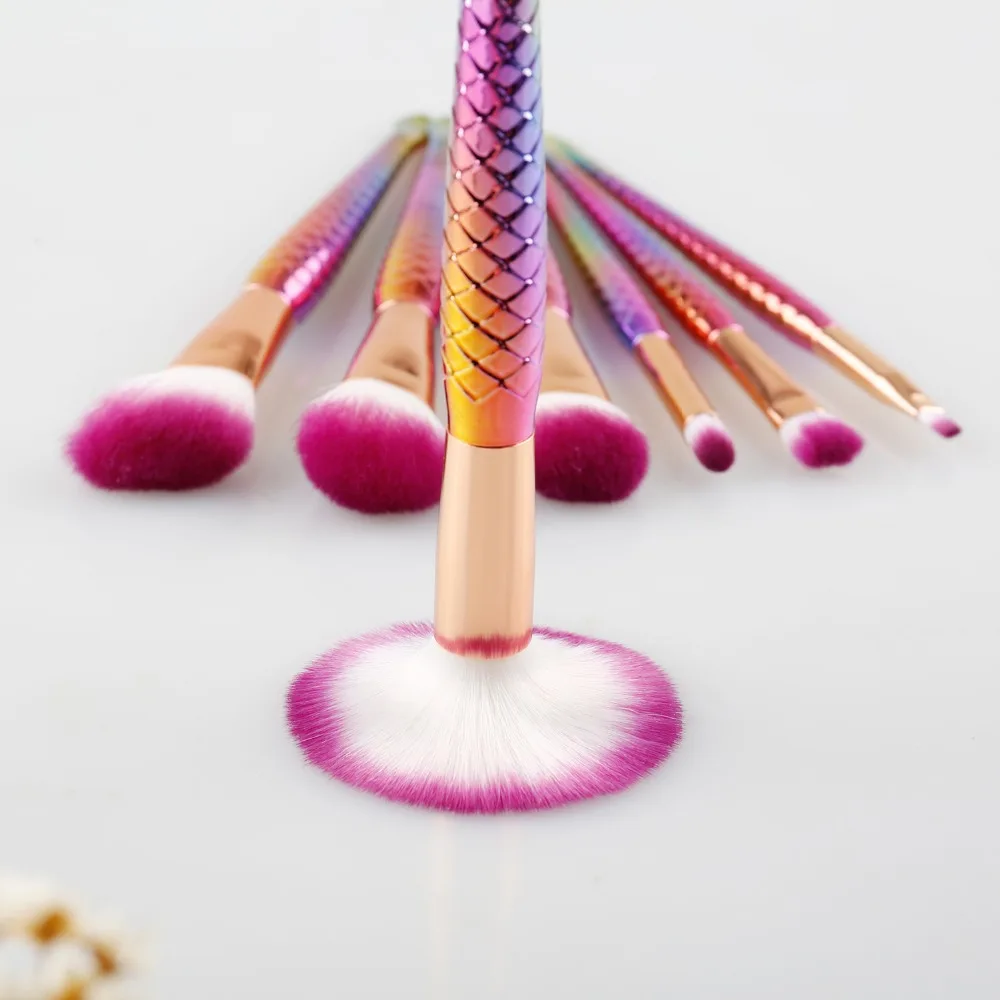 7 шт. Русалка форме красочные щетки силиконовые Puff макияж Большой рыбий хвост
