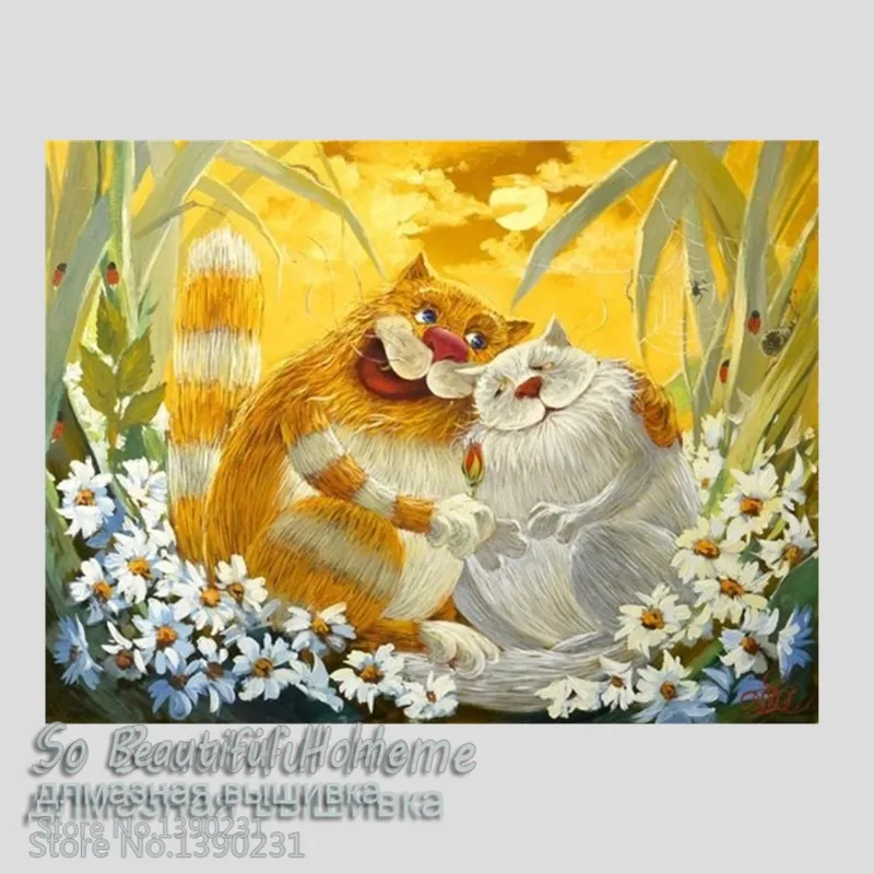 Мультяшные кошки и цветы 3d Алмазная вышивка наборы картина Стразы Вышивка