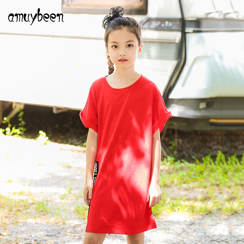 Amuybeen Princess Summer Girls Dress 2018 Kids Print Casual Party Teen Girl Clothes Children Cotton Sport Costume 6 10 12 Years | Детская