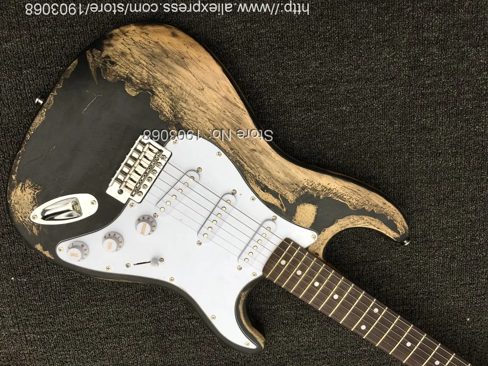 2019 строчка на заказ Тяжелая мощная состаренная черная ST электрогитара custom shop Joe