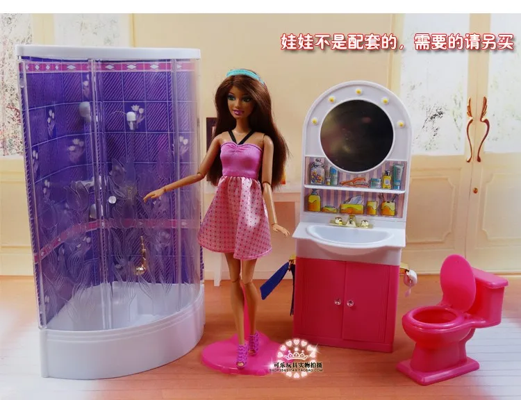 Genuine for princess barbie toilet bath hair dresser doll accessories 1/6 bjd bathroom bathtub furniture set child toy gift | Игрушки и