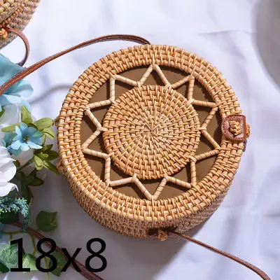 wujiaoxing18x8cm Плетеная Сумка из ротанга, круглая соломенная сумка на плечо, маленькие пляжные сумки, женские летние полые сумки ручной работы, сумки через плечо - Цвет: wujiaoxing18x8cm