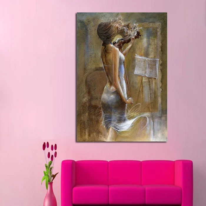 

MASTER artwork modern Hand Painted Oil Paintings violin girl musical art picture decorative wall Painting On Canvas unique gift