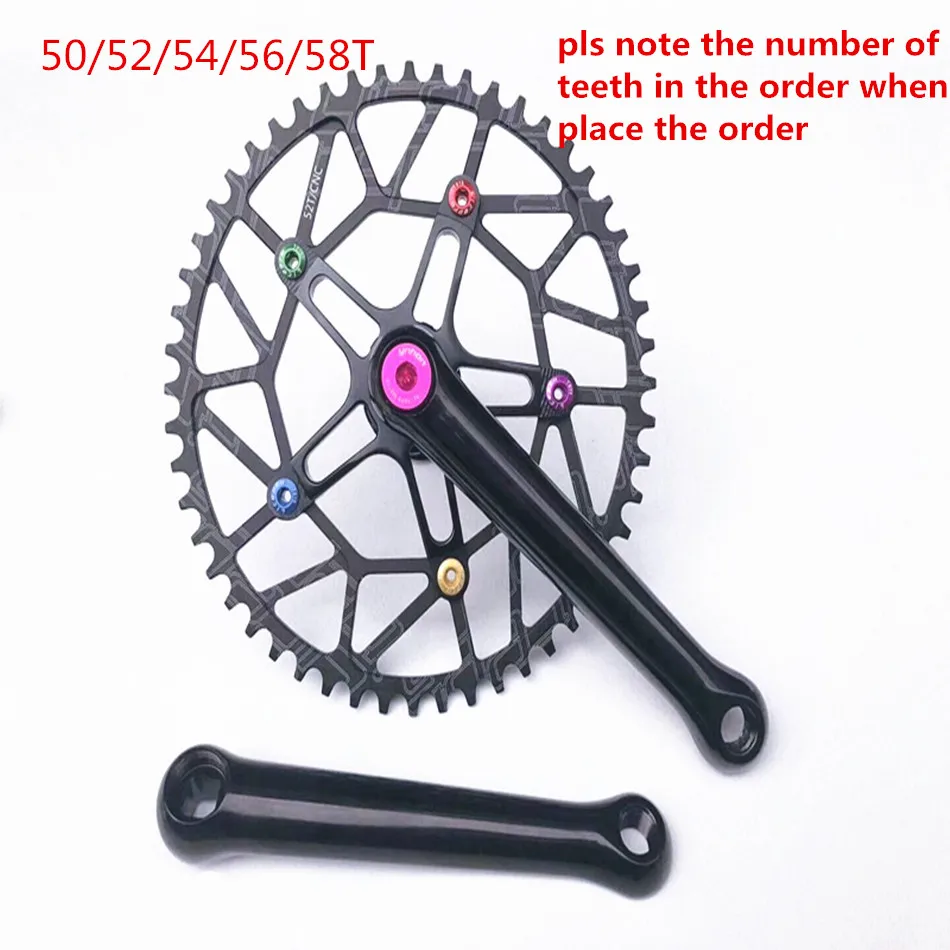 crank disc black Сверхлегкий полый Зубы 50/52/54/56/58T одиночный дисковый Кривошип коленчатый набор зубчатая рейка - Color: crank disc black