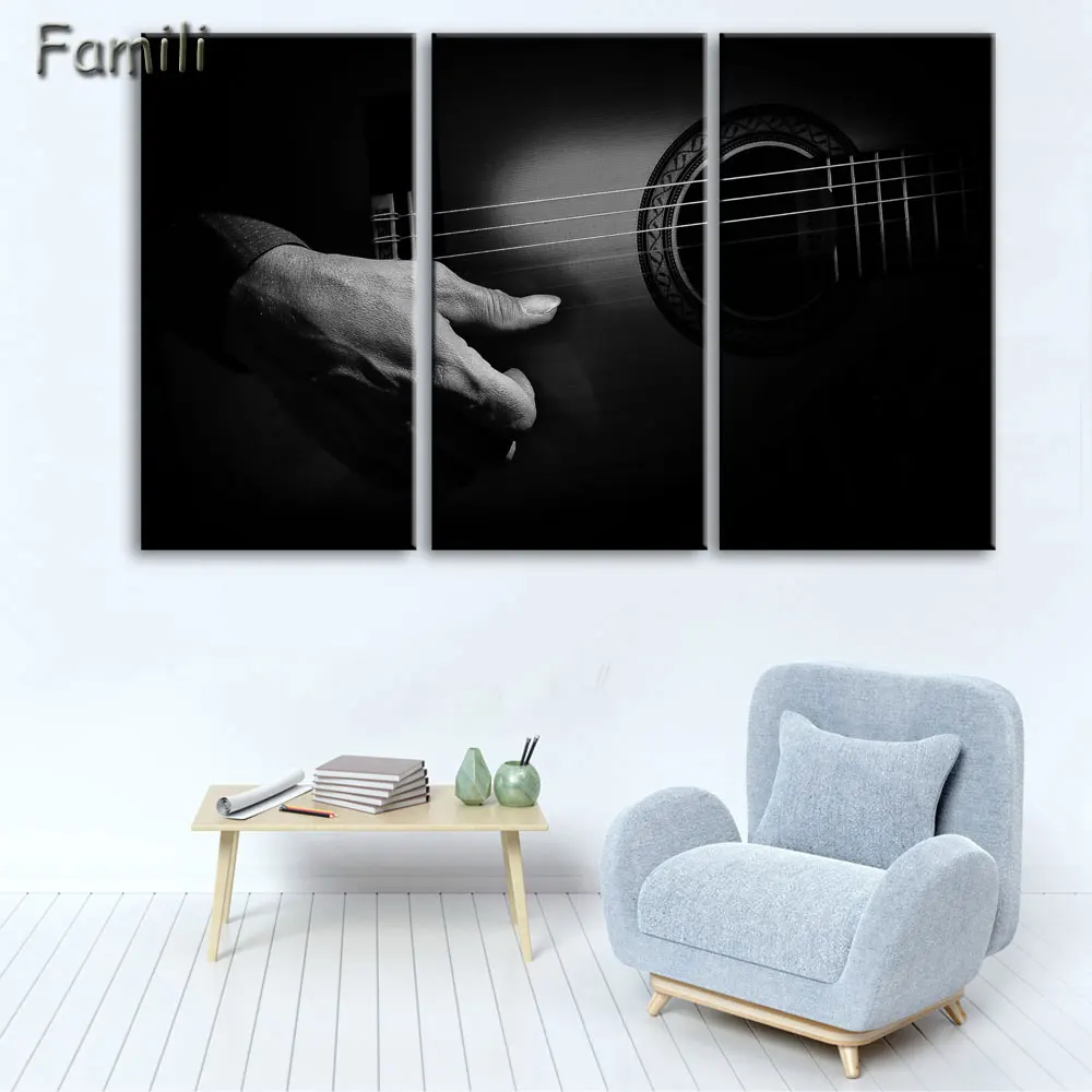 Холст стены Книги по искусству некадрированным Home Decor Фотографии комплект из 3 предметов Электрогитары Картины Винтаж музыкальный инструмент Плакаты HD с Пэн