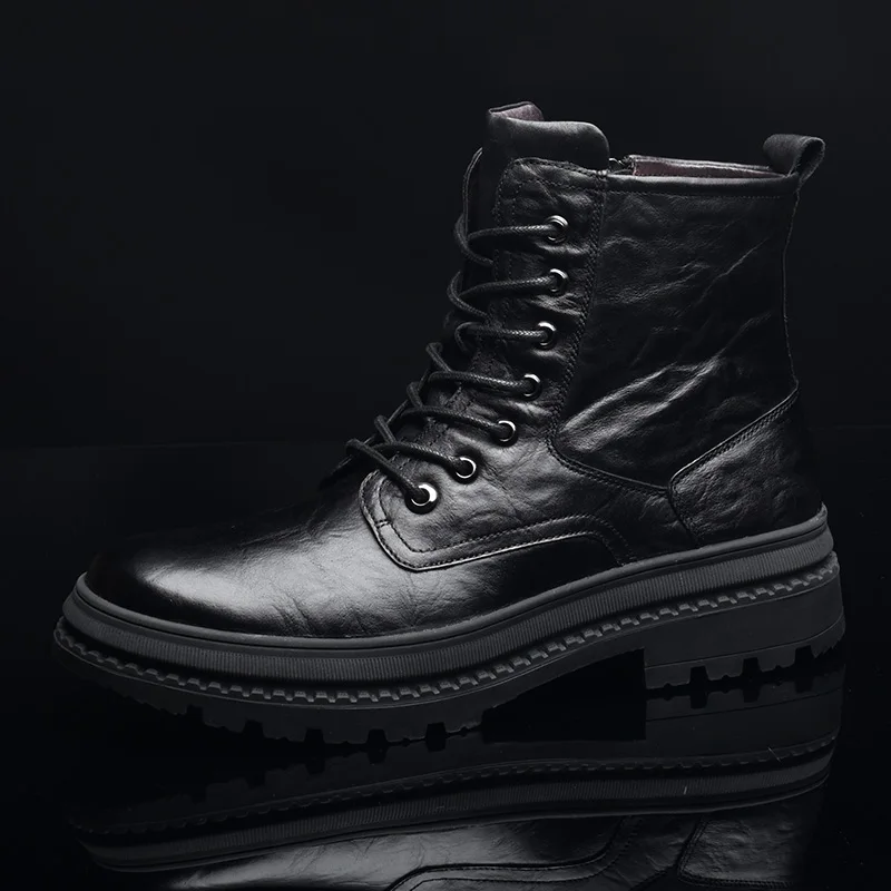 OSCO/зимние ботинки Martens из натуральной кожи Мужская обувь черные в байкерском