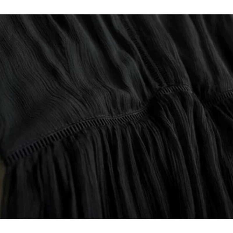 Шелковое платье женское элегантное пляжное длинное черное с v образным вырезом