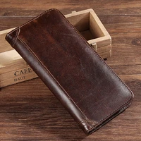 genuine leather purse real cowhide men bifold purse long designer cash coin pocket card holder clutch bag vintage male wallet