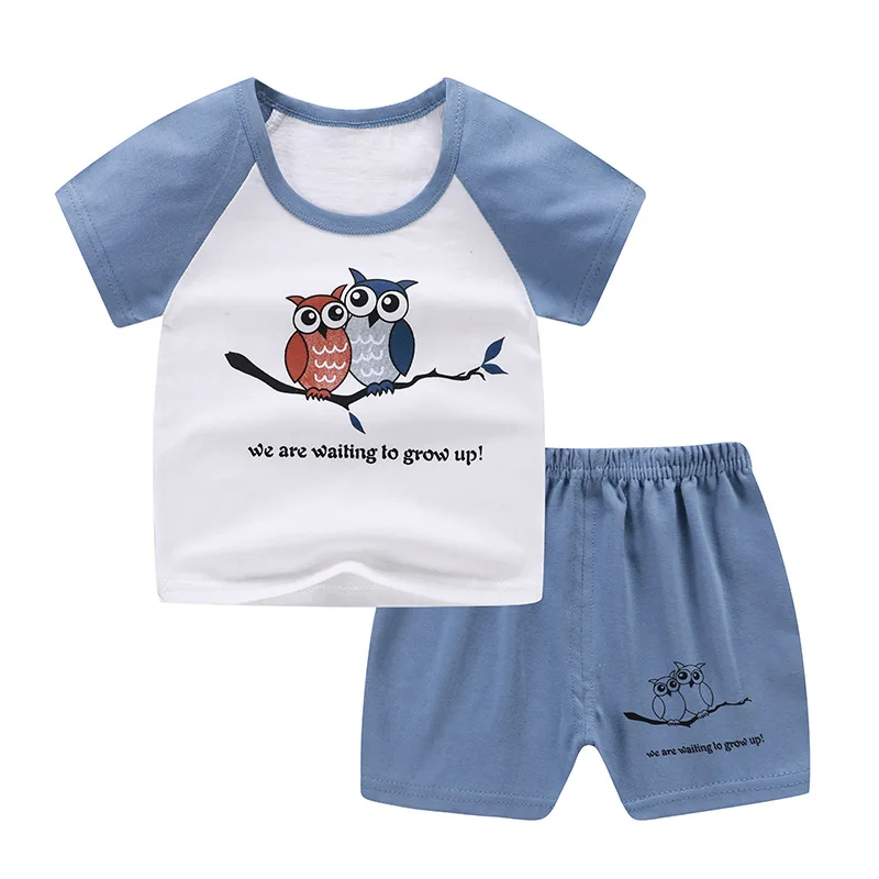 Popular Summer Fashion Baby Boy Clothing Outfits Girl Cartoon Pattern Tops+Shorts | Детская одежда и обувь