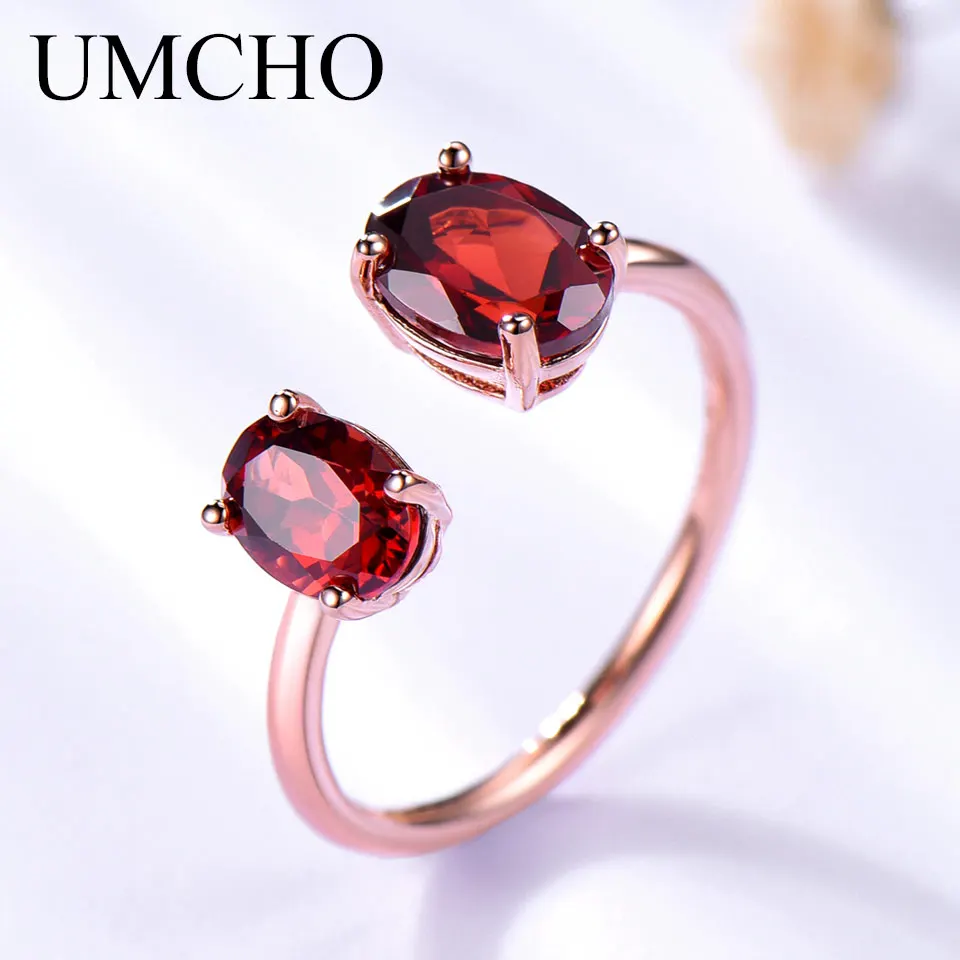UMCHO 2.5ct натуральный красный гранат кольцо Настоящее 925 пробы серебряные кольца для женщин драгоценный камень подарок на день рождения Новинка