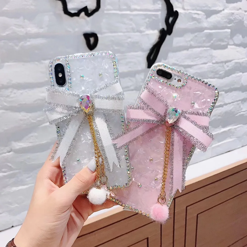 Милый чехол со стразами и бантом для телефона iPhone 6 6s 7 8 plus X XS max XR Samsung galaxy s7 edge s8 s9