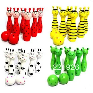 Free Shipping Cattoon Animalis Colorful Wooden Bowlling Ball Game Baby Toys 1set|toy cute|toytoy excavator |