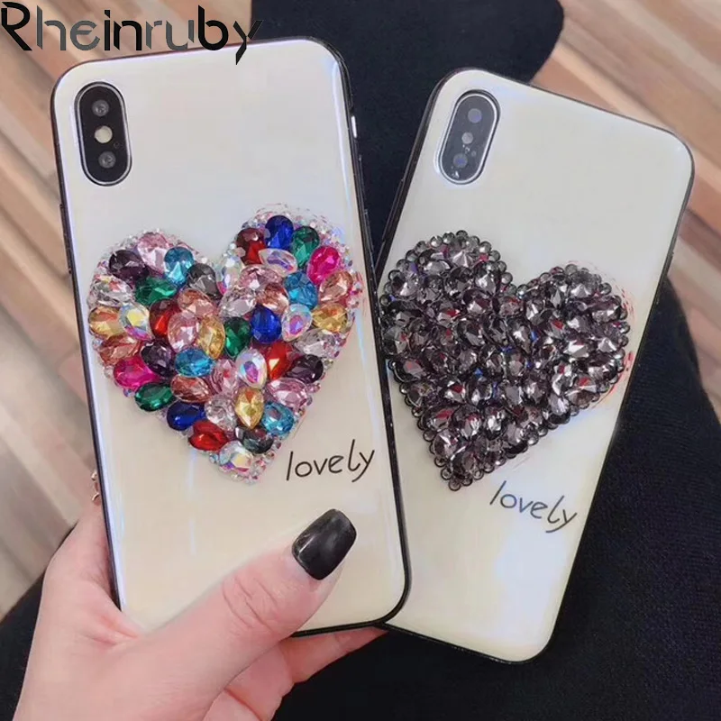 Rheinruby с украшением в виде кристаллов Стразы закаленное Стекло чехол для iPhone 6S 7 8