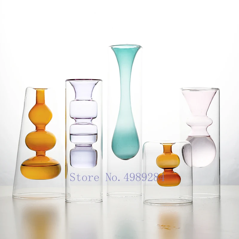 Creative Nordic color glass Flower vase arrangement Hydroponics Transparent Crafts Household desktop Decoration ornament | Дом и сад
