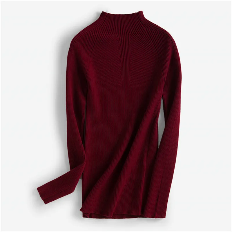 silk cashmere wool knit women half high collar pullover sweater vertical striped claret 3colors one&ampover size | Женская одежда