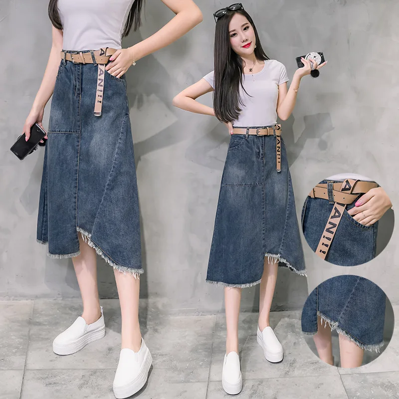 

New Casual Slim Denim Skirt Women A-line High Waist Womens Trendy Girls Denim Skirt Female Midi-Length Skirts Females Elegant