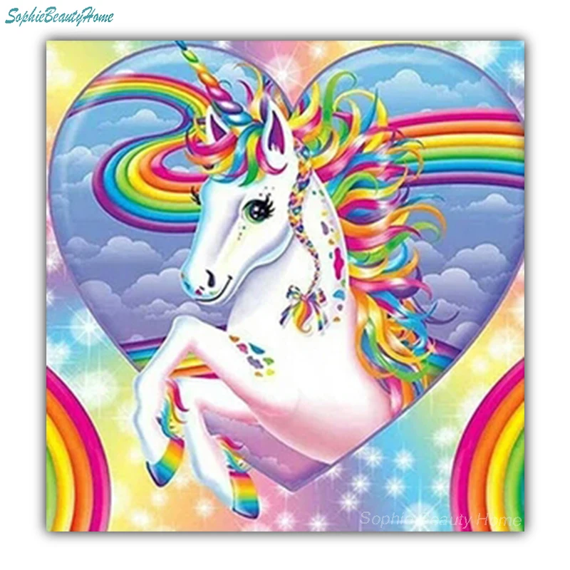 Diamond Embroidery Cartoon Unicorn Love Pony Cross Stitch 5D Diy Painting Pattern Mosaic Crystal Needle Fully Decorated Home | Дом и сад