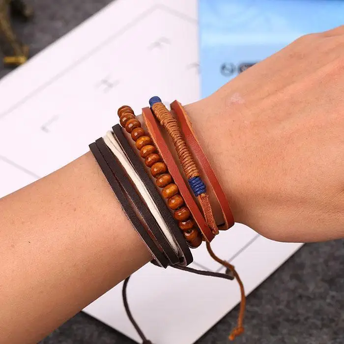 Artificial Bracelet Beauty Wristband Leather Brown Bead Women Everyday Multi-layers Fashion Bangle Small New | Украшения и