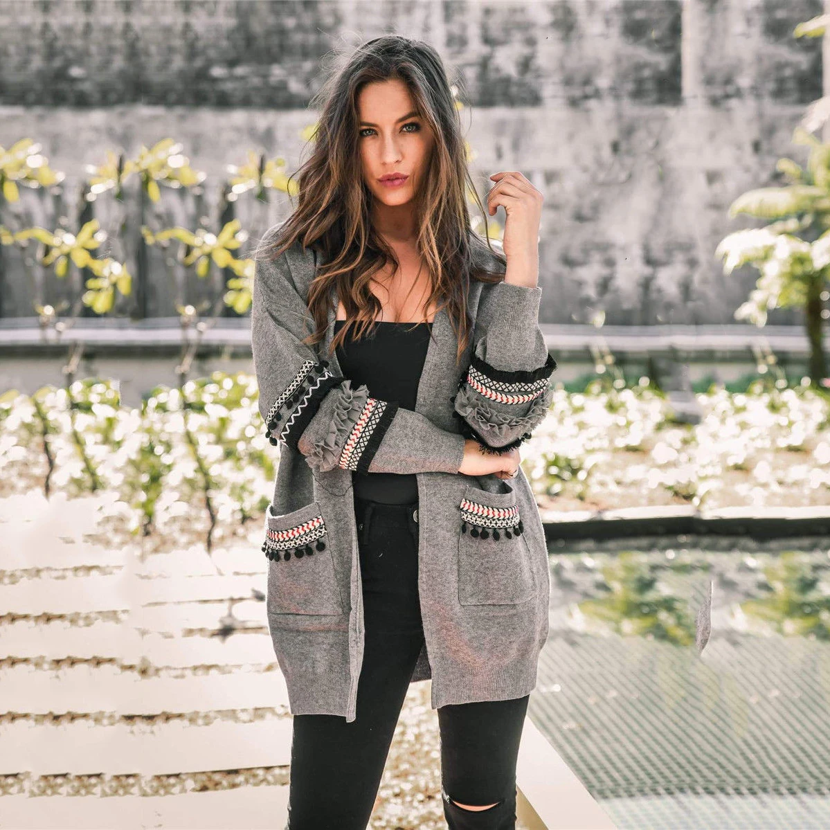 Women Long Sleeve Knitted Cardigan Elegant Floral Sweater Casual Autumn coats Outwear Fashion Winter harajuku veste femme |