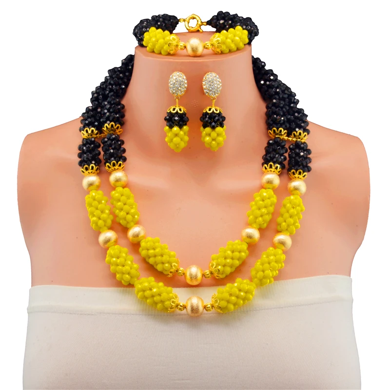 2017 последние африканские бусы нигерийские Свадебные Ювелирные наборы черный