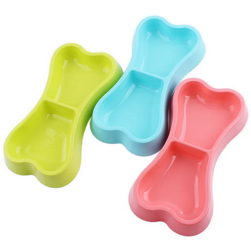Hot Pet Puppy Bone shape Food Bowl Cat Dog Drink Water Bottle dog Plastic Dish Feeder 3 Colors | Дом и сад