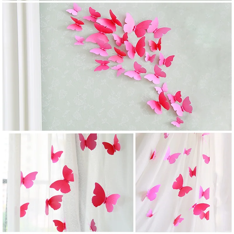 60pcs/lot Colorful 3D Butterfly Fridge Magnets Wall Sticker Mixed Size Curtain Home Decoartion Wedding Room Deco Party Supplies | Дом и сад