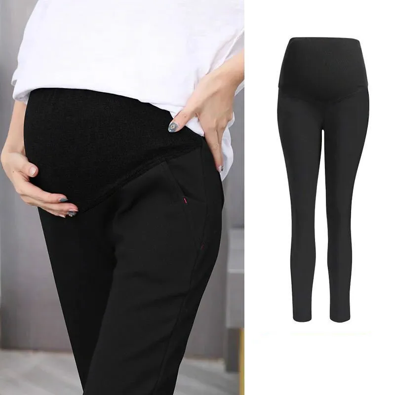 Pregnant Women Pencil Pants Black Plus Size Stomach Lift Pregnancy Thick Winter Maternity Trousers Casual Clothes | Мать и ребенок