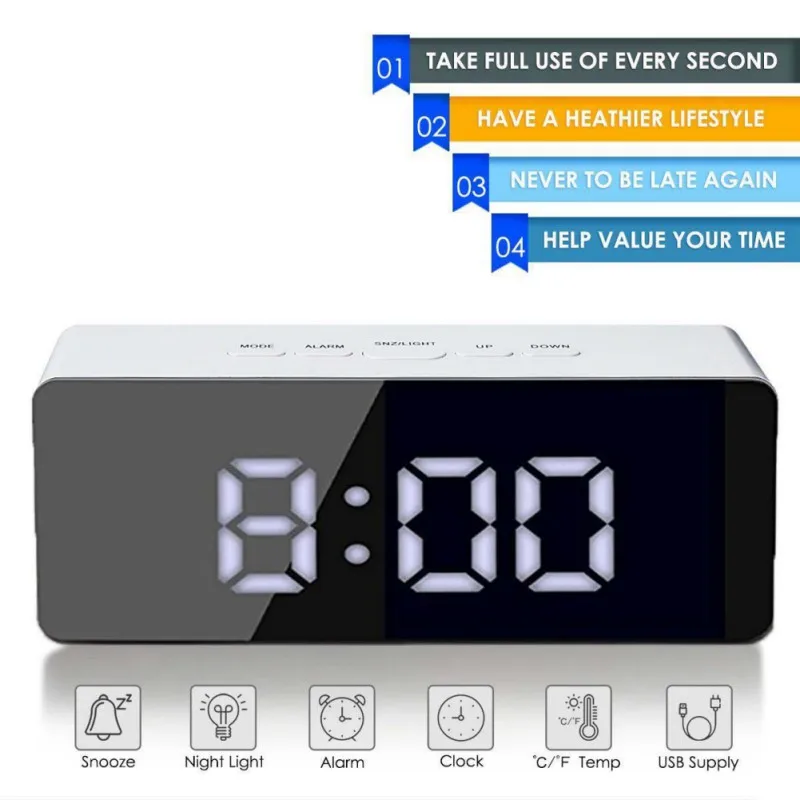 USB цифровые светодиодные часы Snooze 24 H Clock2018 будильник термометр закрытый 12 ч/функция новое электронное зеркало Настольный
