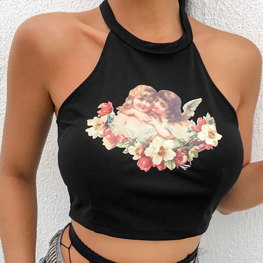 Короткая открытая спина Halterneck Повседневная Женская укороченный топ без рукавов