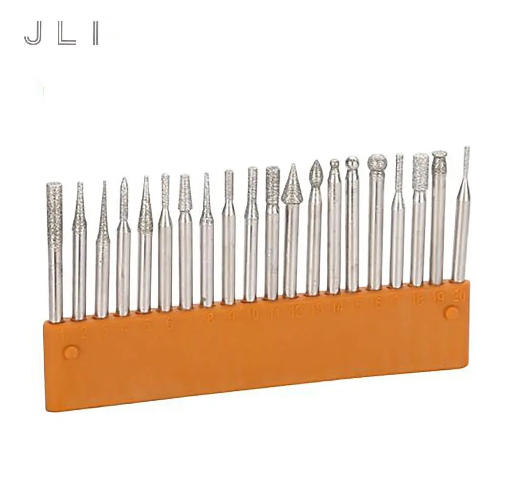 

20pcs/set 150 Grit Diamond Burrs Dremel Rotary Burrs Tool Grinding Head Engraving Etching Abrasive Tools Dremel Accessories