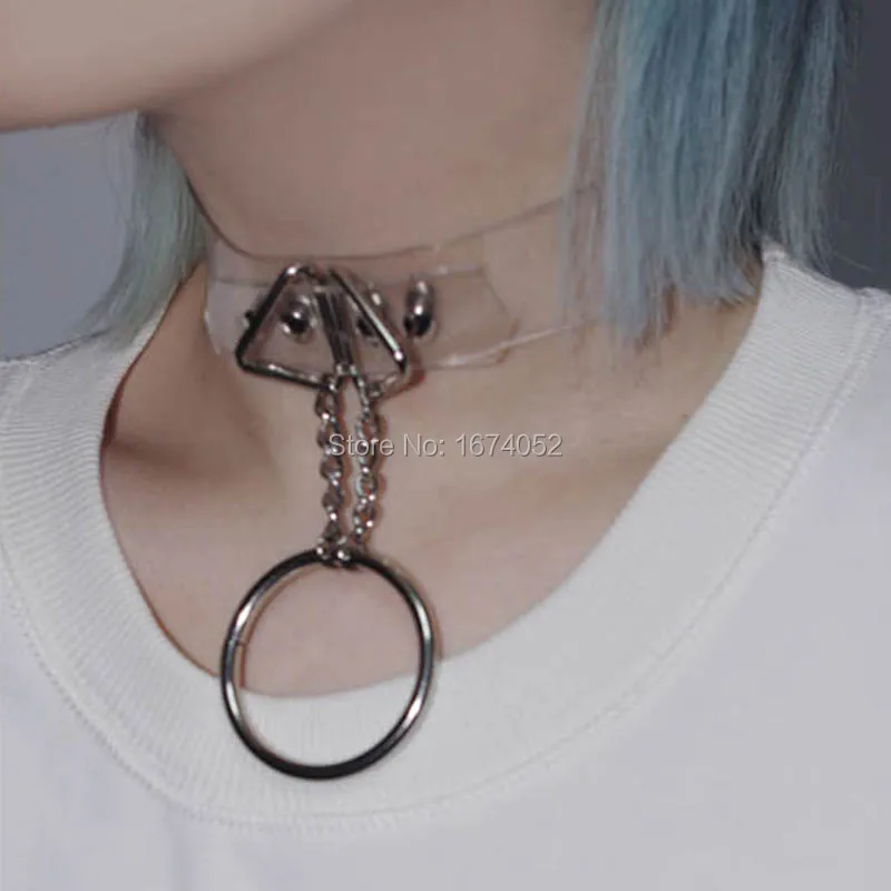 

Handmade Punk Gothic Black Pink Vinyl Choker Transparent Clear PVC Chain Hanging O Round Collar Necklace
