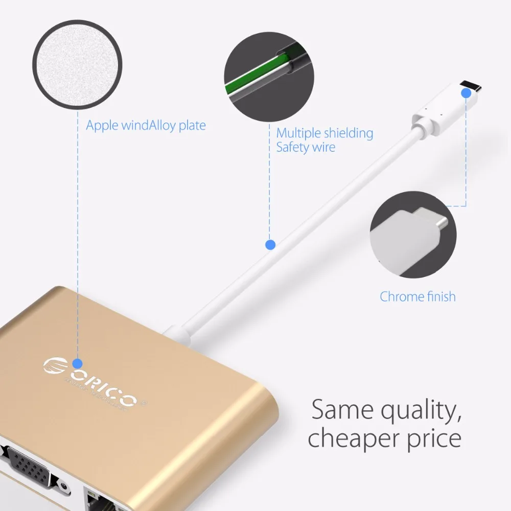

ORICO Aluminum HUB with Type-C to VGA/HDMI-compatible/RJ45/Type-C/Type-A Converter USB3.1 Gen1 with 2 USB3.0 Ports for Mac