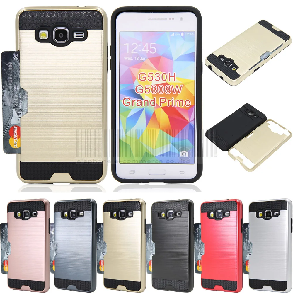 PC+TPU Hybrid Brush Card holder Hard Case Cover For Samsung Galaxy Grand Prime G530 G530H G5308W G5308/Grand Plus G532F |