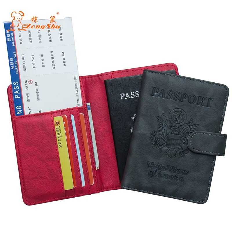 

USA brown Double eagle Color mixing buckle women passport cover Built in RFID Blocking Protect personal information