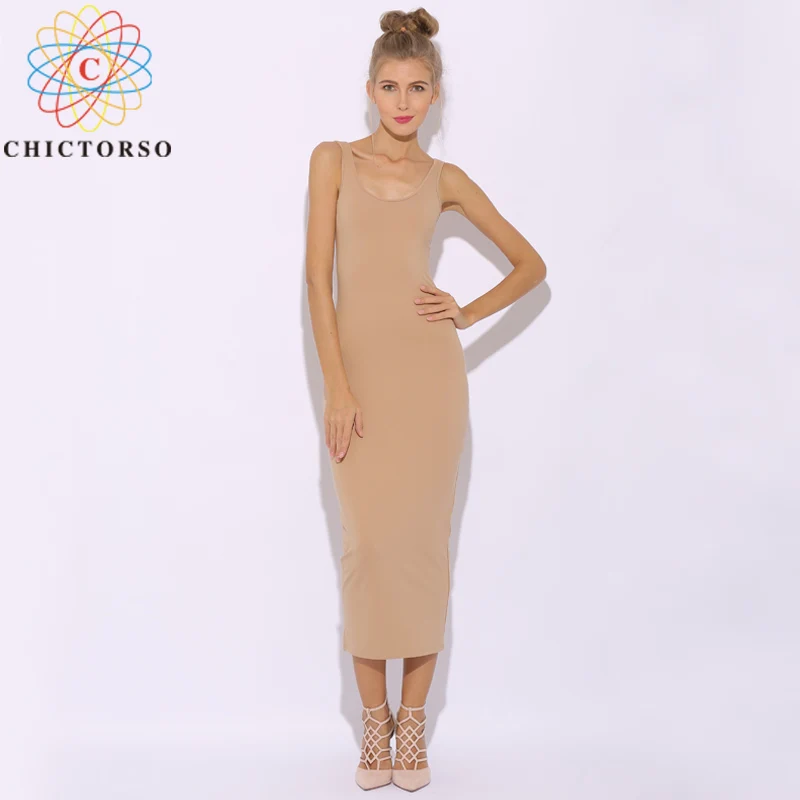 Chictorso 2 слоя хлопок длинное платье Вечерние Клубные платья 2018 летние без рукавов