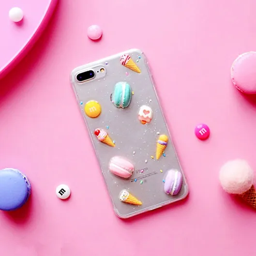 Luxury Glitter Transparent Kawaii Macaroon Phone Case for IPhone X XS MAX XR Cartoon Cover 8 7 6 S 6S Plus Cute Cases |