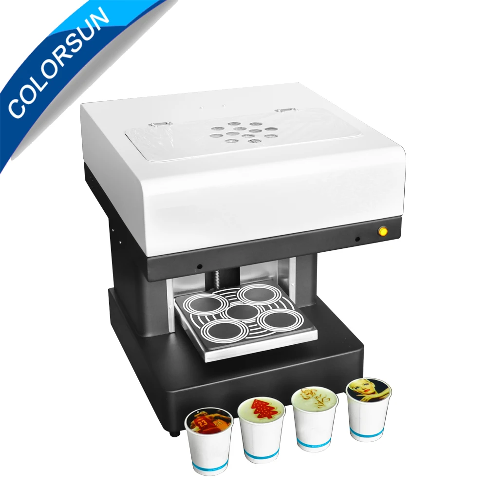 

Colorsun Automatic 4 cups edible Coffee printer Milk tea Yogurt Cake Printing Machine food inkjet printer with edible ink