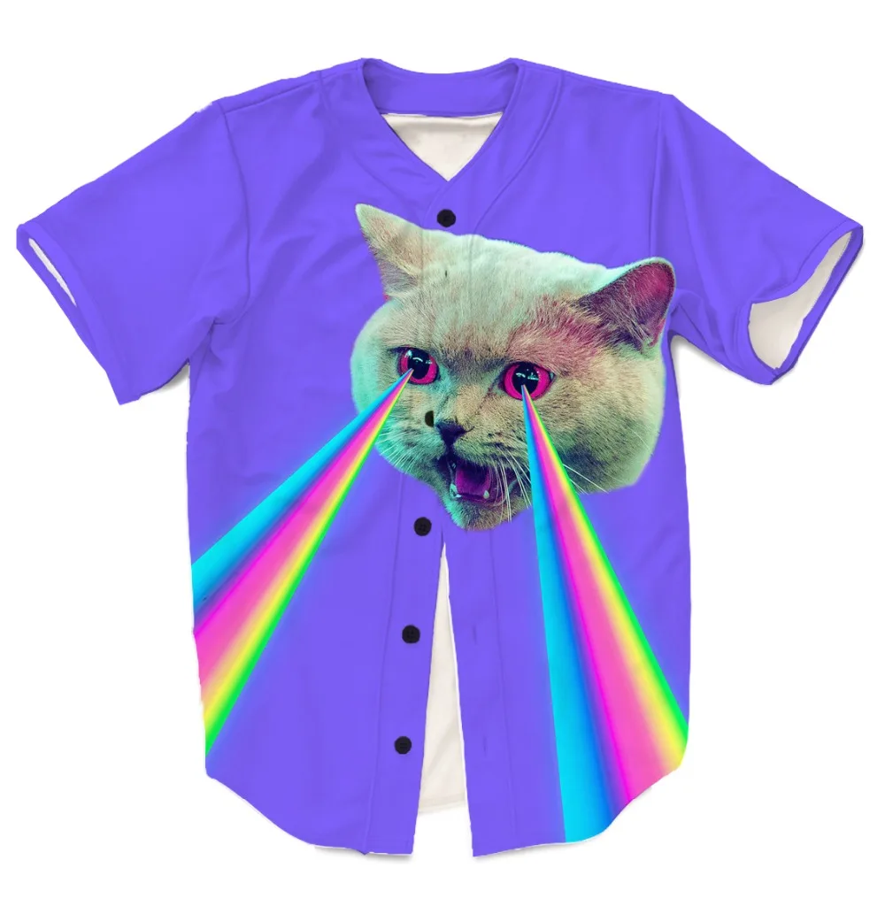 

Real US American Size Trippy Cool Cat high quality 3D Sublimation Print Button up Jersey plus size 3xl 4xl 5xl 6xl