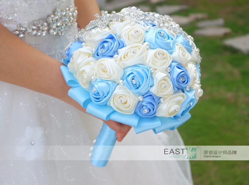 DIY брошь букет шелковые невесты Свадебный порошок синий и цвета слоновой кости