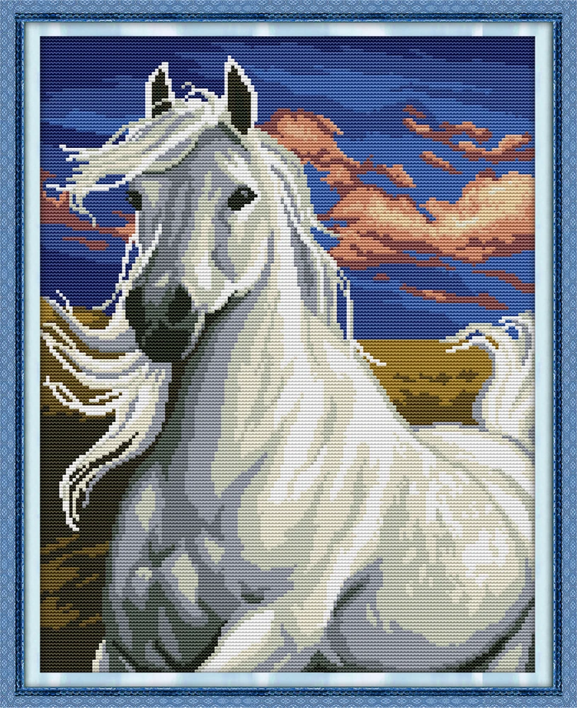 

White horse 3 cross stitch kit aida 14ct 11ct count print canvas cross stitches needlework embroidery DIY handmade