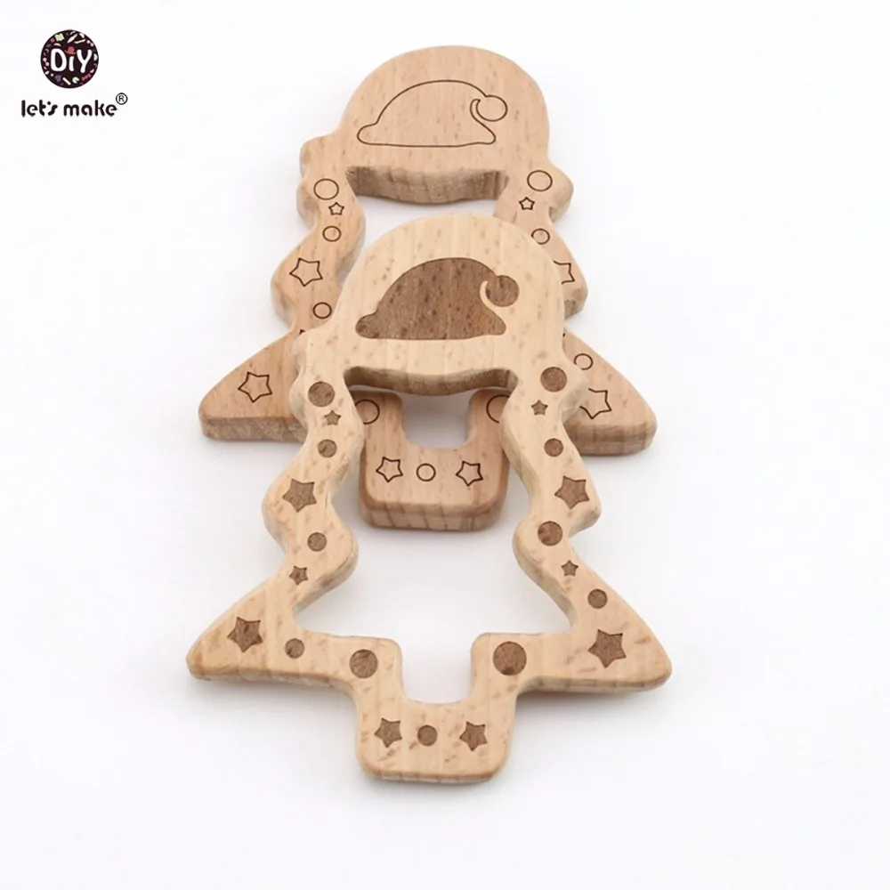 

Let's Make Baby Food Grade Wooden Teether 10pc Beech Wooden Christmas Tree DIY Teething Nursing Necklace Charms Baby Teether