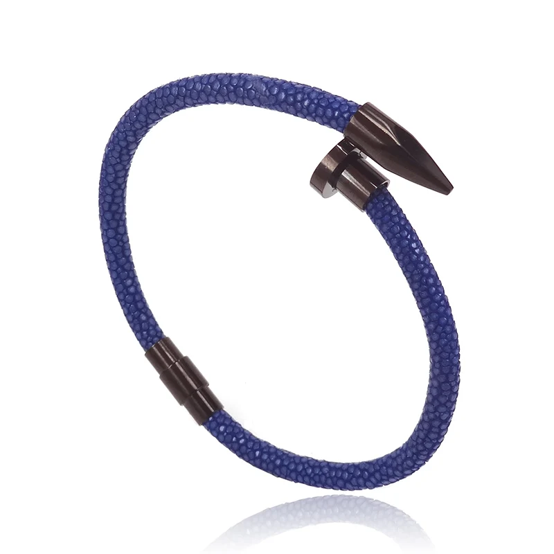 Black nail A Blue Лучшая, натуральный морской скат, кожа питона, браслет для ногтей для мужчин и женщин, аксессуары для часов, Роскошный натуральный морской скат, кожаный браслет для ногтей - Окраска металла: Black nail A Blue