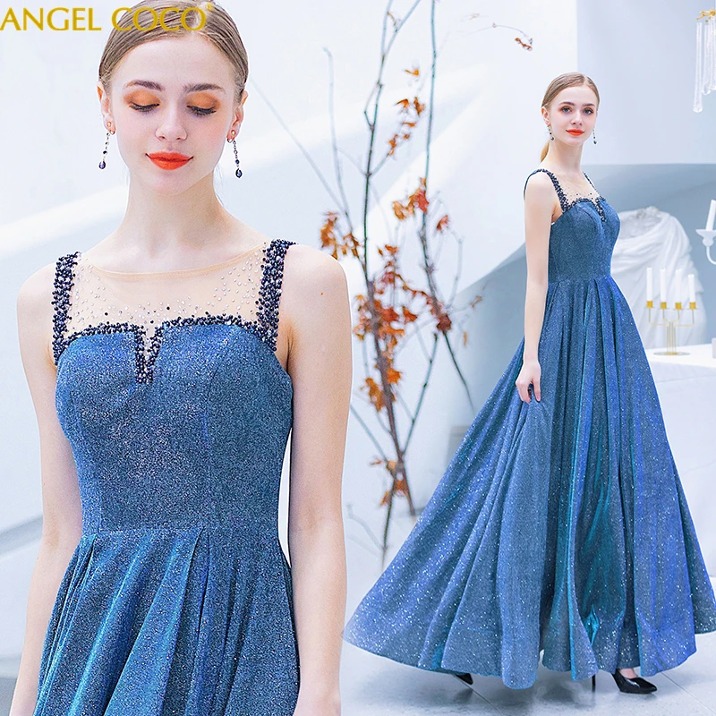 Женское вечернее платье с блестками Ever Pretty синее длинное для выпускного
