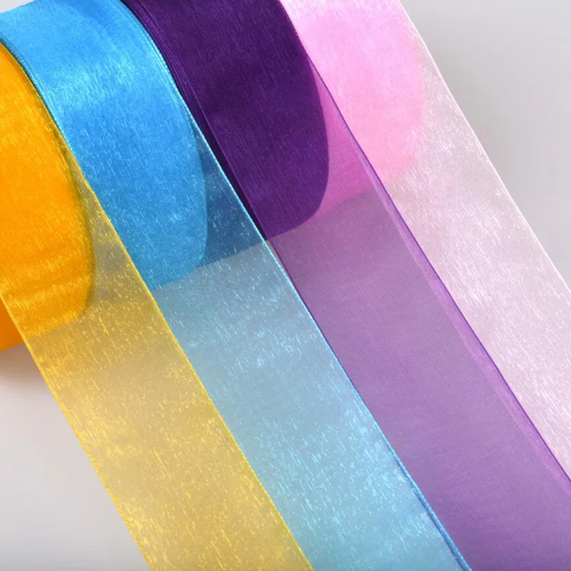 Цветная дешевая лента из органзы 6/8 дюйма (20 мм) 50 ярдов прозрачная цветная для