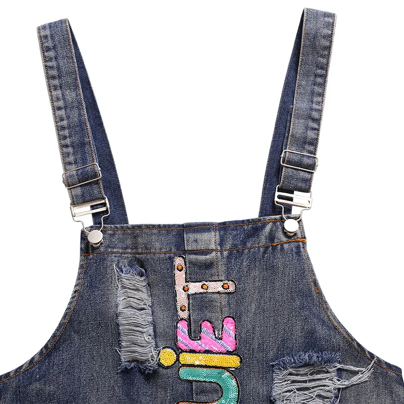 2017 лето женщины письмо блестки Отверстие ковбойские Комбинезоны моды карман