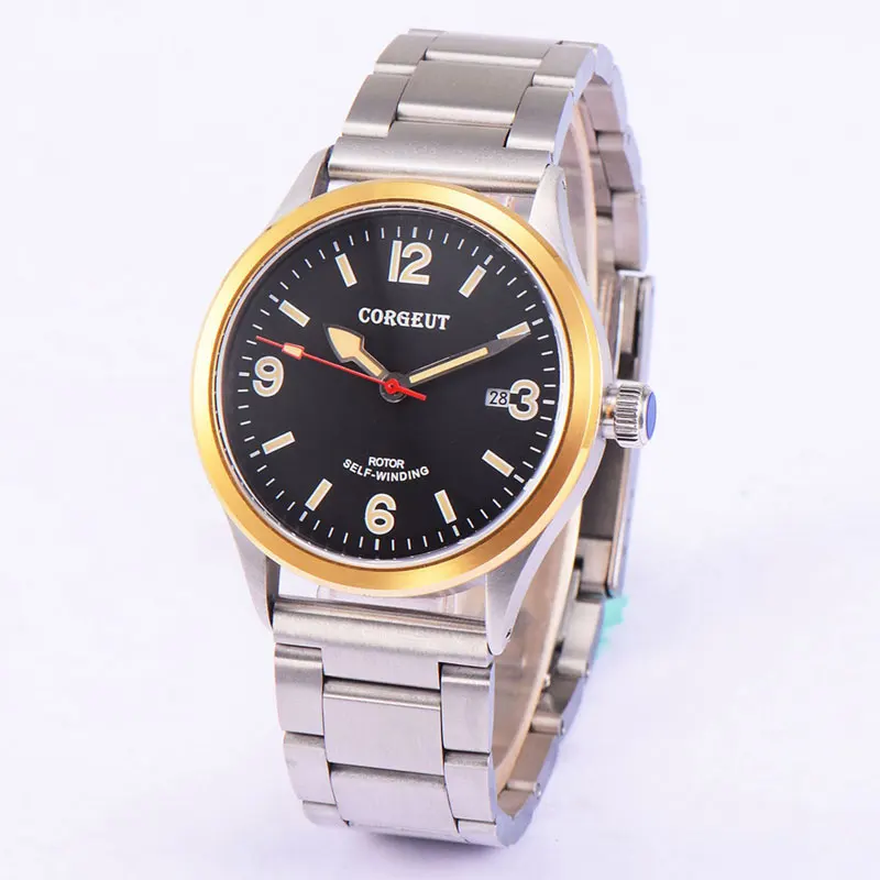 Часы мужские с автоподзаводом 41 мм черный циферблат нержавеющая сталь | Наручные