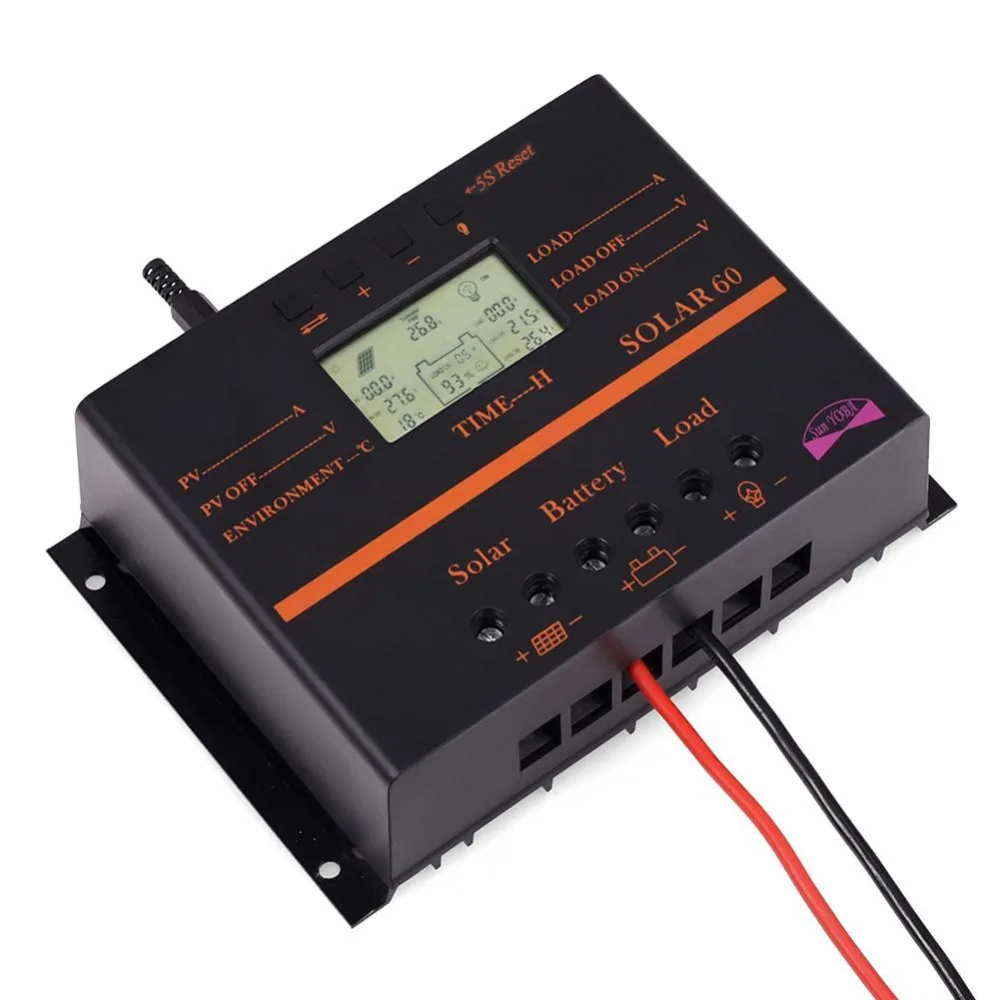 60A 12V 24V LCD Солнечный контроллер заряда разрядка с USB для панели солнечной батареи